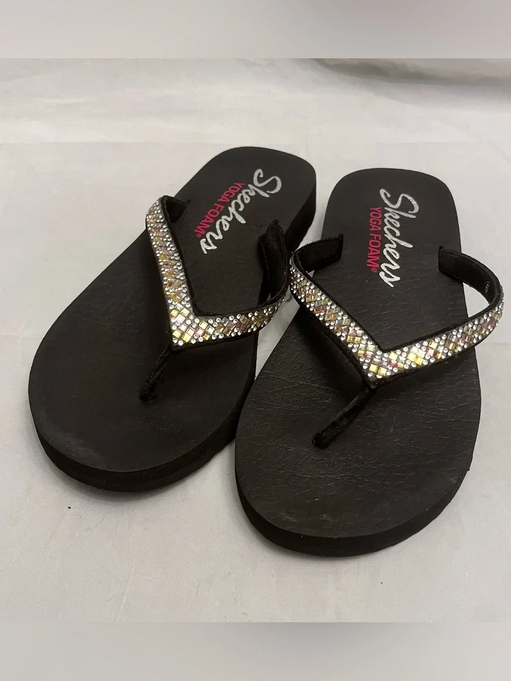 Skechers Black Flip Flops with Multi-Color Crystal Straps
